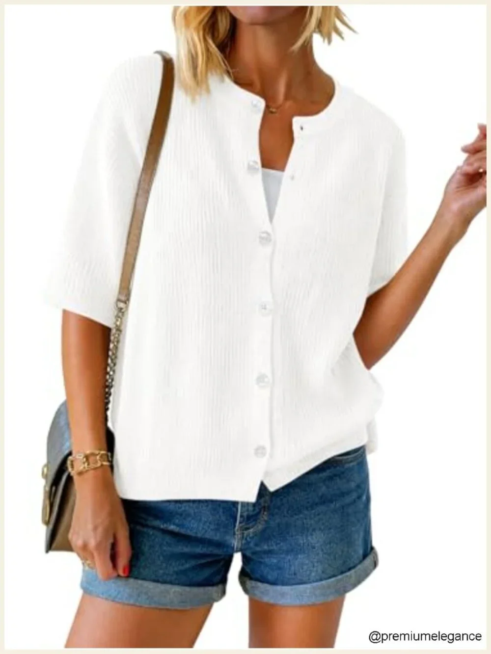 Short Sleeve Cropped Cardigan Sweater Button Down Lightweight Knit Blouse